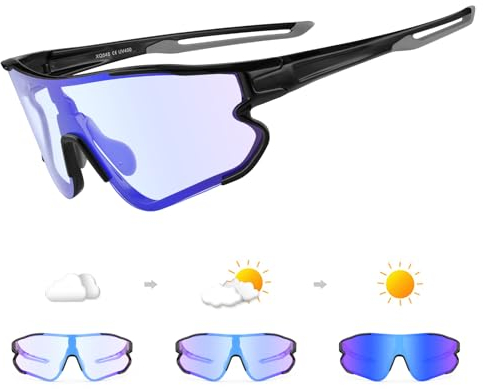 DUDUKING Sonnenbrille Selbsttönend Polarisierte Fahrradbrille Herren Damen,UV 400 Schutz Sportbrillen Radsport Brillen für Outdoorsport Golf Baseballbrille