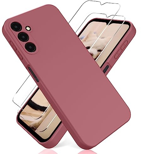 YiKaDa - Hülle Kompatibel mit Samsung Galaxy A25 5G + [2 Stück] Schutzfolie, Ultradünnes Weiches TPU Silikon Schutzhülle - Tiefes Rosa
