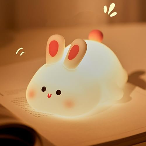 Animal Night Lamp,Kids Night Lamp,Big Face Rabbit Silicone Touch Lamp,Cute Bunny Night Light,Silicone Bunny Bedside Lamp,Kids Touch Night Light Animal,Soft Rabbit Table Lamp,Children Cute Room Decor