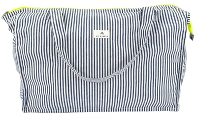 MY WANDER | Bolsa de Playa XXL con Cremallera | Bolso Tamaño Familiar 50L | 54x41x22cm | Plegable y Sostenible | Estampado Rayas Azul