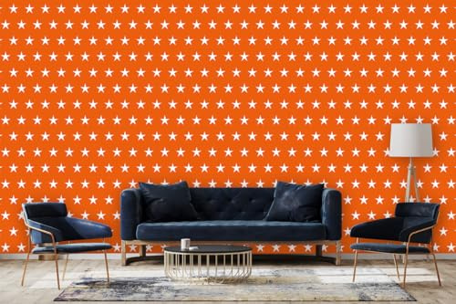 Glücksvilla - Designer-Tapete, selbstklebend (600 x 300 cm BxH) - div. Maße - Vliestapete XXL moderne Tapete - Muster 14 Kleine Sterne - Farbe 04 Orange - abstrakt geometrisch Stern Stars