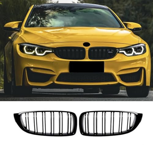 Haoyijiahui F32 Kühlergrill - Passend für BMW 4er F32 F33 F36 (2014-2019), F82 M4 F80 M3 (2015-2019), Doppelsteg Grill in glänzendem Schwarz, Vorne Kühlergrill Nieren Schwarz (For 4er F32 2014-2019)