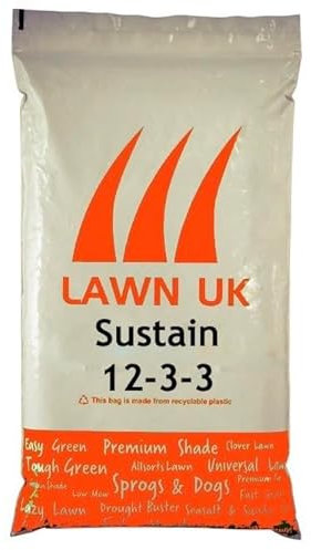 Sustain Lawn Fertiliser Lawn UK - 20KG - Natural Based Fertiliser - For New & Existing Lawns - 200sqm Coverage - Use Throughout The Year