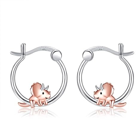 Triceratops Ohrringe Silber 925 Dinosaurier Creolen Kleine Triceratops Schmuck Dinosaurier Geschenke Damen