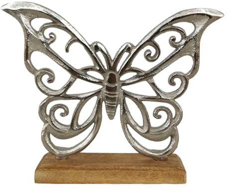 Goldbach Schmetterling aus Aluminium auf Holzsockel 19,5cm groß Alu Natur Skulptur Geschenk Metall