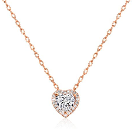 Philip Jones Rose Gold Plated Heart Halo Necklace Created with Zircondia® Crystals