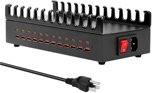 ALI SEA 300 W Ladegerät, Ladestation für mehrere Geräte, 24 Anschlüsse, USB-C-Schnellladestation, Multi-Geräte-Handyladestationen, Organizer, kompatibel mit Handy, Tablet, Kindle, iPhone, iPad