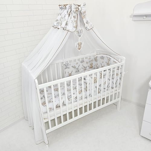 Generisch 13 Teiliges Babybett und Bettwäsche Set 60 x 120 cm Safari grau