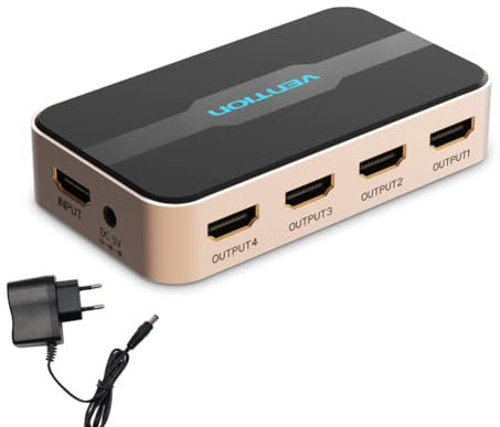 Conmutador HDMI Vention, 1 Entrada 4 Salidas, 4K, Divisor HDMI con Corriente Continua, conmutador HDMI 3D, Compatible con Xbox One, PS5/4/3, Reproductor de DVD BLU-Ray, TV, portátil