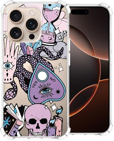 CAROKI Clear Phone Case for iPhone 16 Pro Max,Cute Purple Skull Pattern Case Cover Soft Protective Bumper Cover Boys Girls Phone Case for iPhone 16 Pro Max-Purple Skull