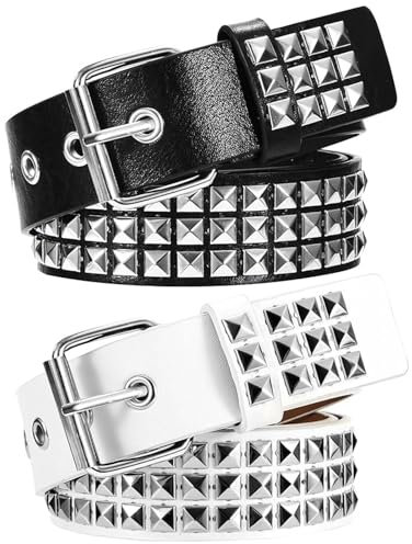 VIDSTW 2 Stück Punk Nietengürtel Damen Herren Einstellbar Studded Belt Pyramide Design Punk Rock Hip Hop Cool Gothic