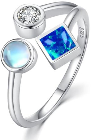 ZIPPICE Mondstein Opal Ringe 925 Sterling Silber Blau Opal Ring für Mädchen Verstellbare Ringe für Frauen Schmuck Geschenke für Frauen Damen Mädchen