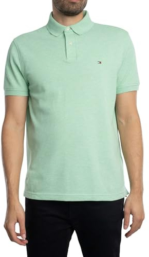 Tommy Hilfiger Polo de Manga Corta Hombre Regular Fit con Botones, Turquesa (Mint Gel Heather), XS