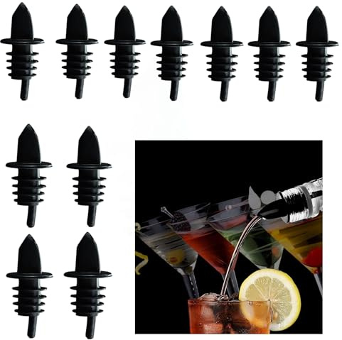 Chabrias Ltd Free Flow Pourers Black Pack of 12 Freeflow Plastic Pourer for Spirits, Juices, Syrups & Oils Conical Wine Spout Stopper with Air Tube Alcohol Pouring Tube for Bars, Restaurants, Kitchen