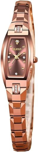 OUPINKE Damenuhren Roségold Schlank Dünne Elegant Armbanduhren mit Diamant Kleines Gesicht Wolfram Stahl Band