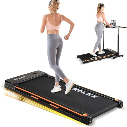 RELEX Walking Pad with Incline,Under Desk Treadmills for Home,Compact Walking Jogging Machine with Pause Function,Running Belt 40X98cm,No Assembly,Without Support Bar