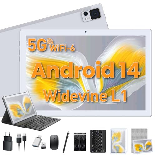 ZONKO Android 14 Tablet 10 Zoll 3-in-1 Tablet Mit Tastatur Maus Stift, 256GB TF 64GB ROM Octa-Core|WiFi 6 & Bluetooth 5.0 | Google GMS-Zertifizierung Widevine L1| 7000mAh |13MP|Tablette PC - Silber
