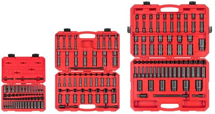 TEKTON 1/4, 3/8, 1/2 Inch Drive 12-Point Impact Socket Set with Cases, 211-Piece (5/32-1-1/2 in., 4-39 mm) | SID99404