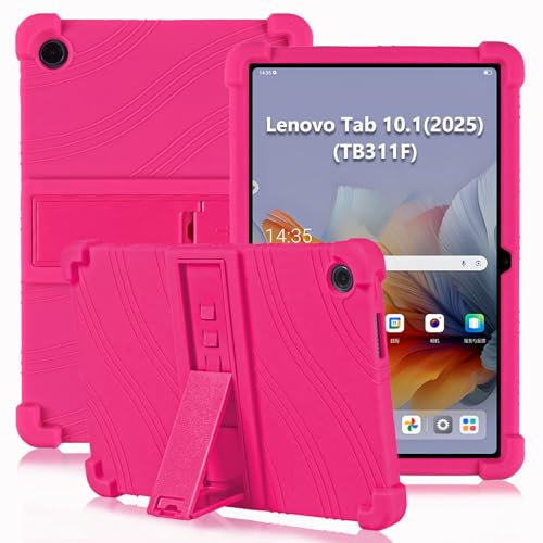 ATOOZ for Lenovo Tab 10.1 2025 Case (TB311FU/TB311XU),Soft Silicone Shockproof Kids Case for Lenovo Tab 10.1 inch 2025 Tablet with PC Stand (Rose red)