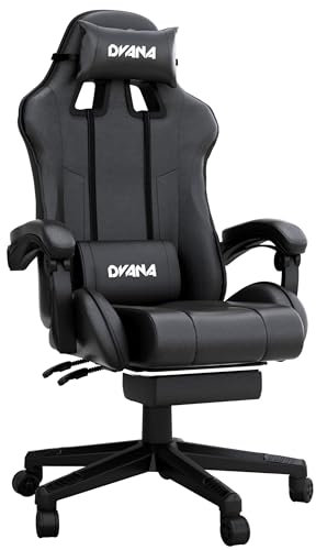 CAIYUN Gaming Chair, Ergonomic Computer Chair with Footrest, Vedio Game Chairs for Adults, Height Adjustable PC Chairs with 360°-Swivel Seat Lumbar Support and Headrest, Black