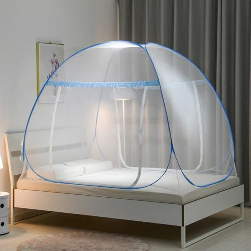 Kensbro Moustiquaire Lit 2 Places, 180 X 200 cm Moustiquaire Pop up, Tente Moustiquaire Pliable, Moustiquaire en Forme de DôMe à Installation Facile