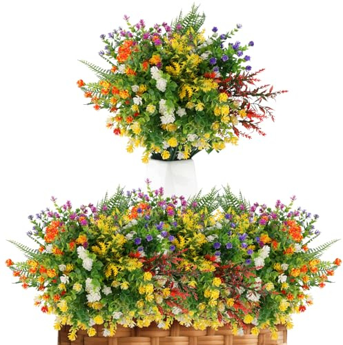 Künstliche Blumen wie Echt 14 Bündel Kunstblumen Balkonkasten Wetterfest | Künstliche Balkonpflanzen Wetterfest für Draußen UV-beständig Geruchsneutral Farbecht für Zuhause Balkon Topf Garten Hochzeit
