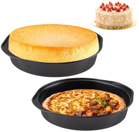 inodiref 2 PCS 8 Inch Cake Tin Set, Non Stick Round Baking Tray, Durable Carbon Steel Pizza Tray with Handle for Oven, Kitchen Baking Cake, Pizza(20cm, Black)
