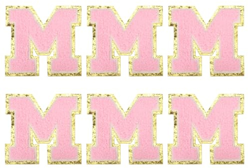 sourcing map Chenille Letter Patches 3.1 Alphabet M Iron on Embroidered Patch Sew on Letter Stickers Applique for Repairing Clothing Jeans Shoes Hats DIY(Pink, Pack of 6)