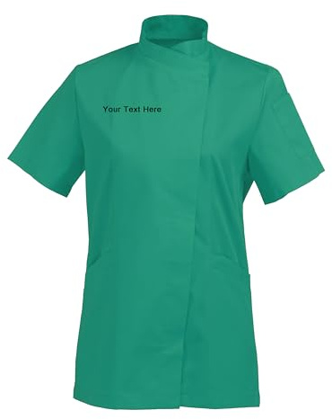 UNILOOMI Personalisierbare Bestickte Damen Kochjacke Kurzarm – Fügen Sie Ihren Sticktext Hinzu