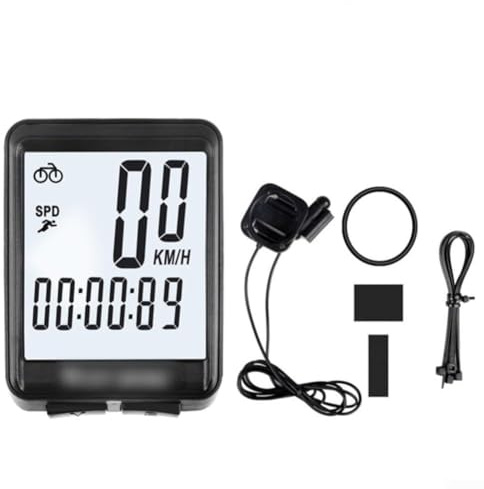 Pumixiy Mountainroad Fahrradtacho mit wasserdichtem Leuchtdisplay – digitaler Kilometerzähler mit automatischem Ein-/Ausschalten, Uhrfunktion und imperial/metrisch (weiß verdrahtet)