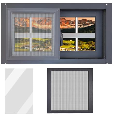 Fenêtre pour sous-Sol en Aluminium Fenetre Coulissante avec Moustiquaire, Garde-corps et Verre Clair pour Maison Maisonnette Abri de Jardin(40X60CM/15.7X23.6IN)