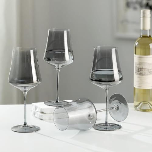 Imourari grau Weingläser, 450 ml 6er Set, bleifreie Kristallgläser | schwarz Rotweingläser aus bleifreiem Kristallglas, mundgeblasen, wunderschön verpackt, für Partys, Geburtstage, Hochzeiten