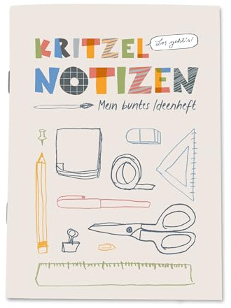 Eine der Guten Notizheft A5 für Kinder – Kritzelnotizen, kreatives Kritzelheft mit Linien und Randimpulsen, aus Recyclingpapier, klimaneutral gedruckt