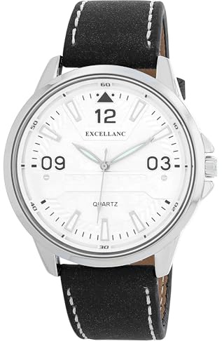 Excellanc Herren Armbanduhr aus Kunstleder in Schwarz, in Einer Länge von 25.5 cm, Klassisches Design für jeden Mann
