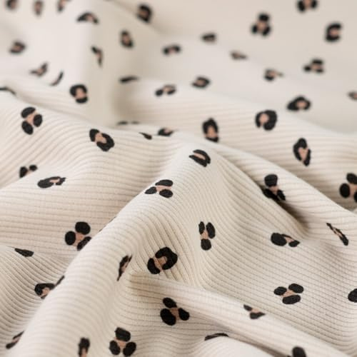 Rippjersey bedruckt Leopard - Jersey Stoff Meterware Rippen - Baumwolljersey Tierdruck - gerippter Stretchstoff, Rippenstrick, Rippstoff *ab 50cm