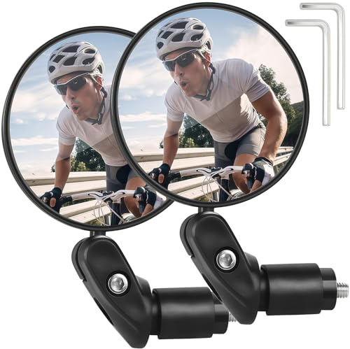 2 Pcs Bike Mirrors - Bar End Bike Mirrors, 360 Dregree Adjustable Rotation Handlebar Convex Mirror for Mountain Road Bike Cycling