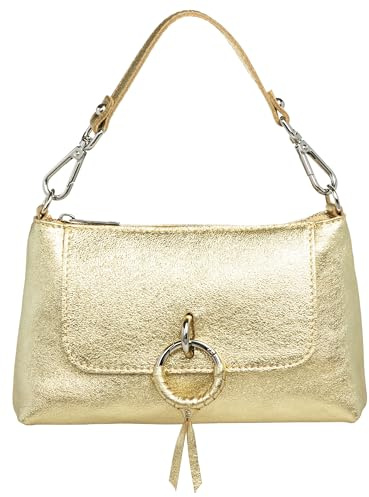Caspar Elegante Leder Umhängetasche Damen Clutch Kleine Crossbody Bag mit Schultergurt & Kurzhenkel - PREMIUM LINE - Modell No.851 - Made in Italy