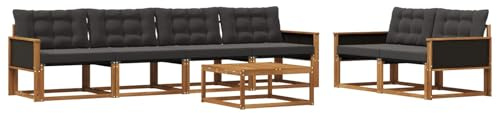 vidaXL Outdoor-Sofagarnitur mit Kissen 7 pcs Natürlich und Schwarz, Garten, modernes Outdoor-Sofa, Terrassen-Lounge-Set, Bequeme Sitzmöbel für gemütliche Abende