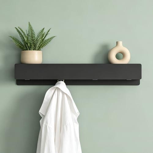 Mai & Mai Wandgarderobe mit Ablage und 4 Haken, Garderobenleiste 40cm