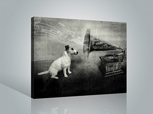 1art1 Hunde Poster His Master's Voice, Jack Russell Terrier Bilder Leinwand-Bild Auf Keilrahmen | XXL-Wandbild Poster Kunstdruck Als Leinwandbild 80x60 cm