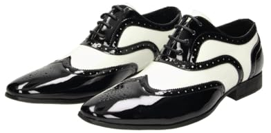 Smokies Hombres Zapato de Novia George sintético Zapatos clásicos de Laca para Smoking (43 EU, Negro/Blanco)