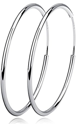 Damen Creolen Ohrringe Sterling Silber Huggies Kreolen Groß Rund Hängend Klapp-Creolen Ohrhänger für Frauen Mädchen Schmuck Durchmesser 40mm