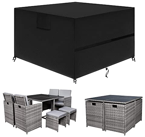 SIRUITON 120x120x74cm Housse pour Meubles de Jardin , 420D Oxford Tissu Housse Table de Jardin Protection pour Tous Les Temps, pour Ensembles de Table et de Canapé avec Corde et Boucle Verrouillage