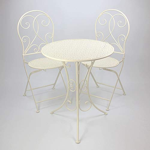 Dekoleidenschaft 3 TLG. Bistro Set “White Romance” aus Metall, weiß, Gartenmöbel Sitzgruppe Tisch + 2 Stühle