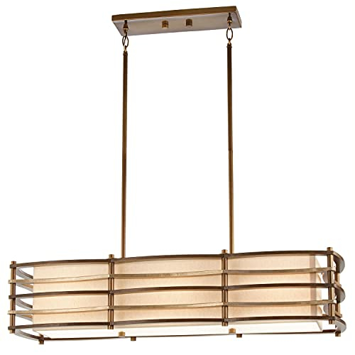 Licht-Erlebnisse Große Deckenleuchte KIKI Metall Leinen Bronze Beige B:91cm verstellbar Asia Design Lampe Wohnzimmer Esstisch