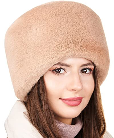 Futrzane Modern Kosakenmütze - Fellmütze Damen - Winter Russische Mütze Pelz (M, Beige Modern)