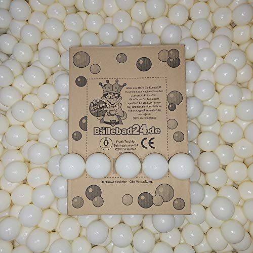 100 Bio - Kunststoff Bällebad Bälle aus nachwachsenden Zuckerrohr - Rohstoffen, 6cm Ø, Kindergarten und Gewerbequalität, Creme-Weiß 54