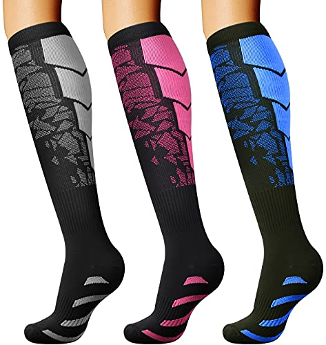 DRESHOW Chaussettes de Compression pour Hommes et Femmes Chaussettes de Compression pour Sportive, Cyclisme, Voyage en Avion, Course à Pied