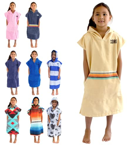 COR Surf Kinder Handtuch Poncho - Weicher, schnell trocknender Bade Poncho aus Mikrofaser, Kapuzenhandtuch mit Taschen, leicht und farbecht für Kinder von 3-8 Jahren, Retro Sand, Einheitsgröße