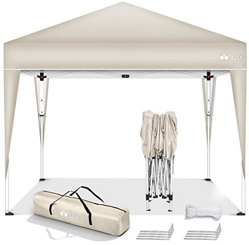 tillvex Gazebo Plegable Cenador 3x3m Impermeable | Pabellon de Jardin Pop-up Regulable en Altura | Carpa de jardín protección UV 50+ | Cenador de Fiesta con Bolsa (Beige)
